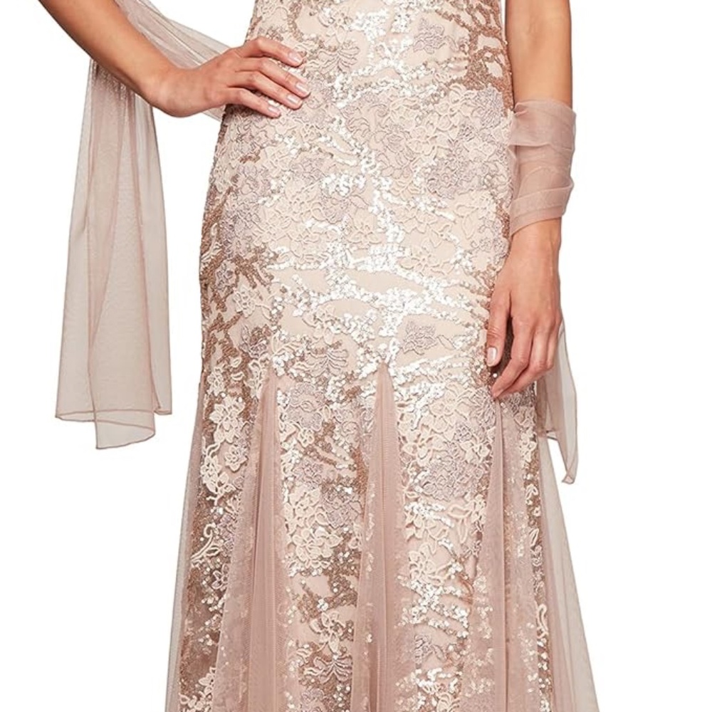 Alex Evenings Women's Size 10 Long Fit and Flare Mother of The Bride Dress